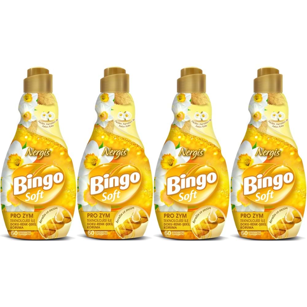 Bingo Soft Çamaşır Yumuşatıcı Konsantre 1440ML Nergis (4 Lü Set)