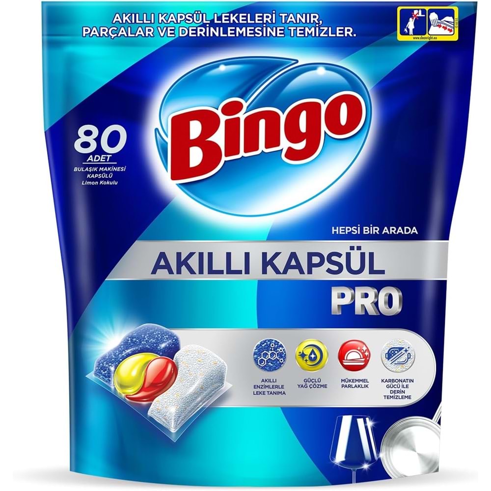 Bingo Akıllı Kapsül Pro Bulaşık Makinesi Deterjanı Tableti 480 Adet Limon Kokulu (6PK*80)