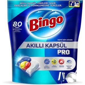 Bingo Akıllı Kapsül Pro Bulaşık Makinesi Deterjanı Tableti 480 Adet Limon Kokulu (6PK*80)