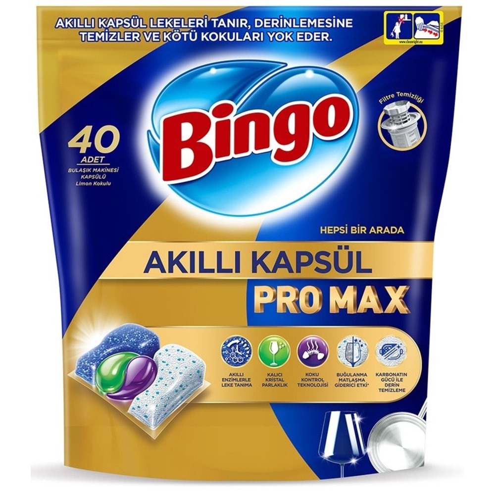 Bingo Akıllı Kapsül Pro Max Bulaşık Makinesi Deterjanı Tableti 120 Adet Limon Kokulu (3PK*40)