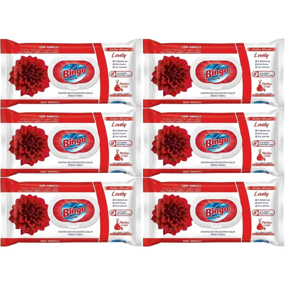 Bingo Clean Yüzey Temizlik Havlusu 96 Yaprak Sevilen Kokular Lovely - Gül (6 Lı Set) 576 Yaprak