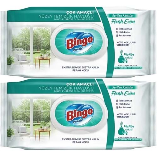 Bingo Clean Yüzey Temizlik Havlusu 96 Yaprak Sevilen Kokular Ferah Evim (2 Li Set) 192 Yaprak
