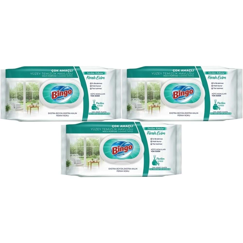 Bingo Clean Yüzey Temizlik Havlusu 96 Yaprak Sevilen Kokular Ferah Evim (3 Lü Set) 288 Yaprak