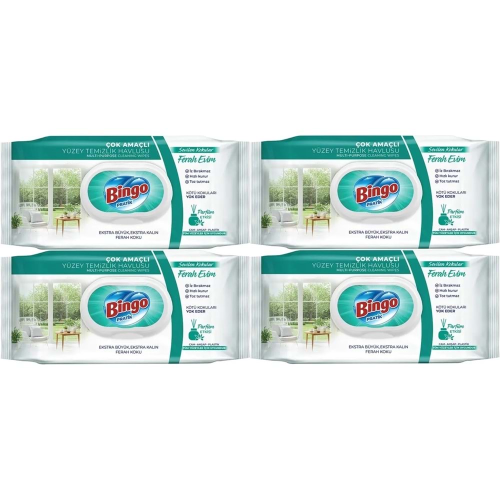 Bingo Clean Yüzey Temizlik Havlusu 96 Yaprak Sevilen Kokular Ferah Evim (4 Lü Set) 384 Yaprak