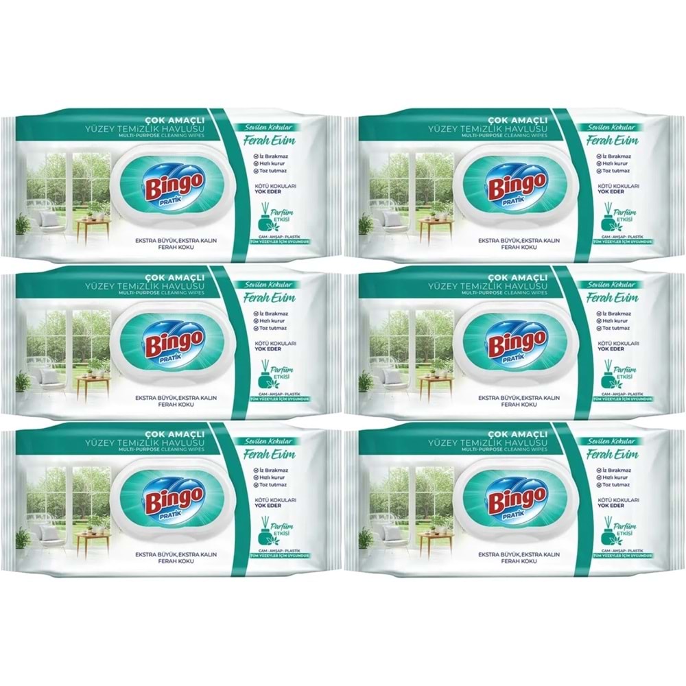 Bingo Clean Yüzey Temizlik Havlusu 96 Yaprak Sevilen Kokular Ferah Evim (6 Lı Set) 576 Yaprak