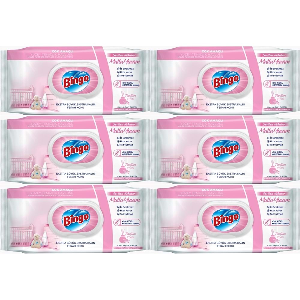 Bingo Clean Yüzey Temizlik Havlusu 96 Yaprak Sevilen Kokular Mutlu Yuvam (6 Lı Set) 576 Yaprak