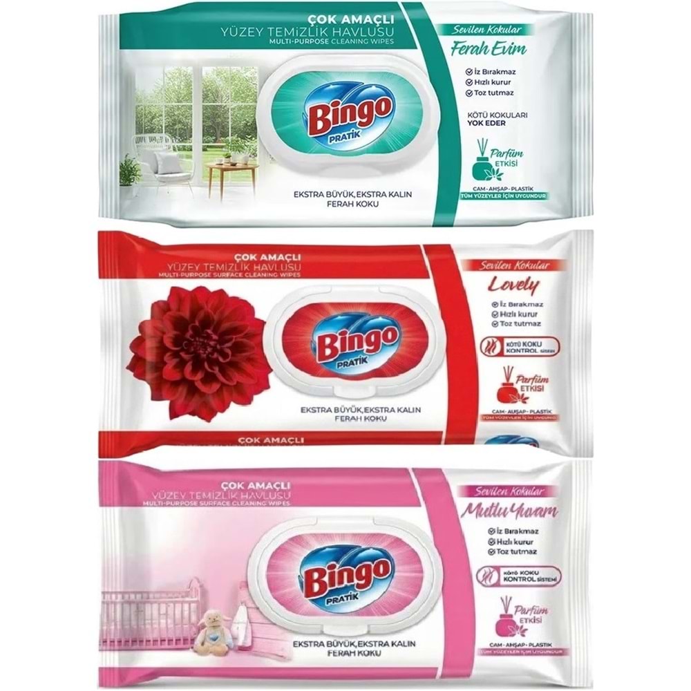 Bingo Clean Yüzey Temizlik Havlusu (Karma 3 Lü Set) (Ferah Evim - Lovely - Mutlu Yuvam) 288 Yaprak