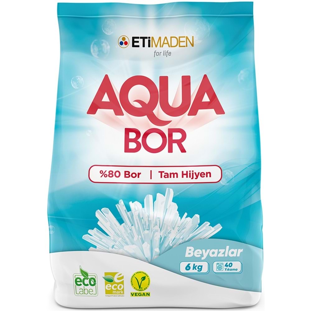 Boron AquaBor Matik Toz Çamaşır Deterjanı 18KG (Beyazlar İçin) 120 Yıkama (3PK*6KG)