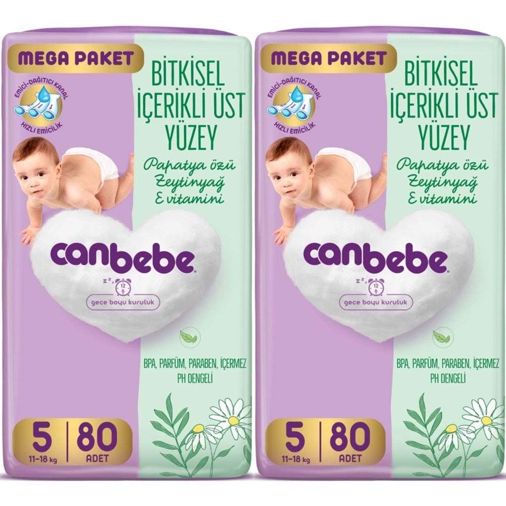 Canbebe Bebek Bezi Beden:5 (11-18KG) Junior 160 Adet Mega Ekonomik Fırsat Pk
