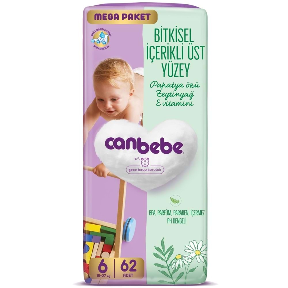 Canbebe Bebek Bezi Beden:6 (15-27KG) Exstra Large 124 Adet Mega Ekonomik Fırsat Pk