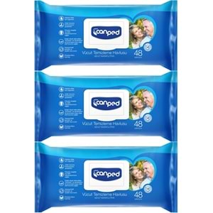 Canped Yetişkin Vücut Perine Temizleme Islak Mendil Havlu 48 Yaprak XL (3 Lü Set) Plastik Kapaklı