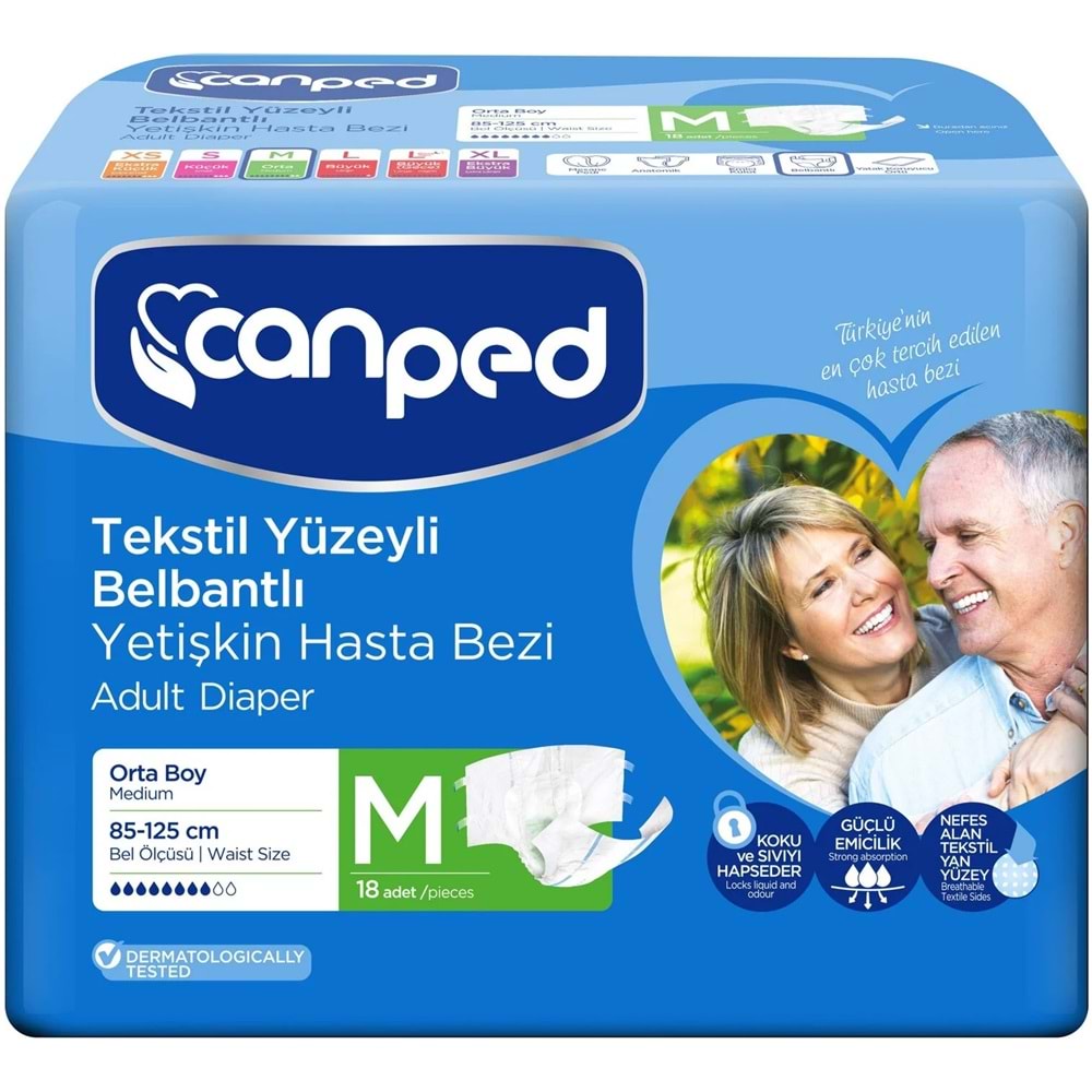 Canped Yetişkin Bezi Bel Bantlı Tekstil Yüzey M - Orta - Medium 72 Adet