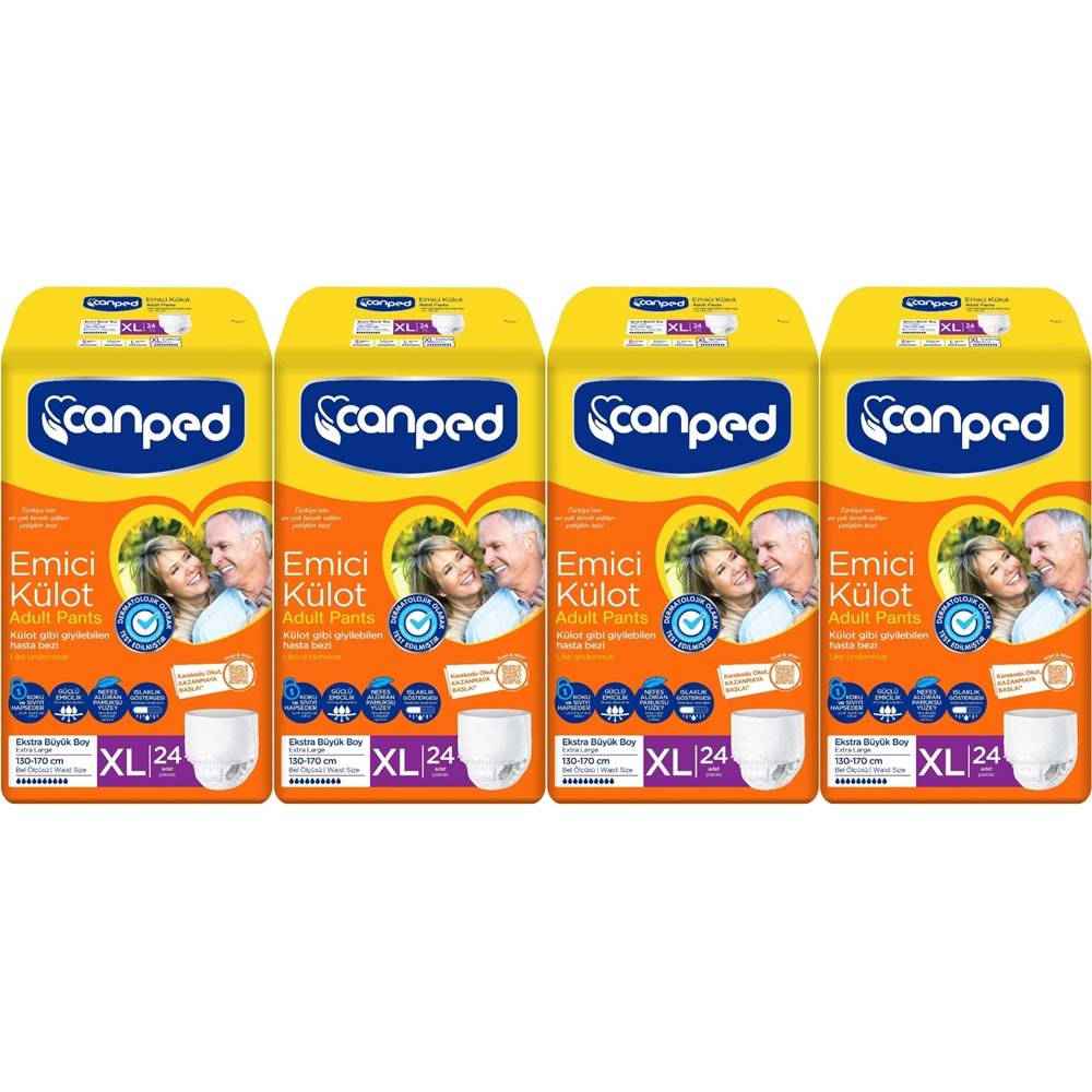 Canped Emici Külot Hasta Yetişkin Bezi XL - Ekstra Büyük - Extra Large 96 Adet (4PK*24)