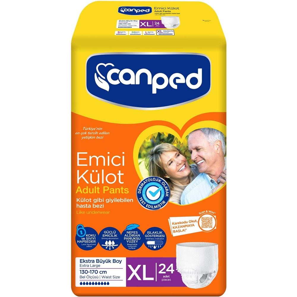 Canped Emici Külot Hasta Yetişkin Bezi XL - Ekstra Büyük - Extra Large 96 Adet (4PK*24)