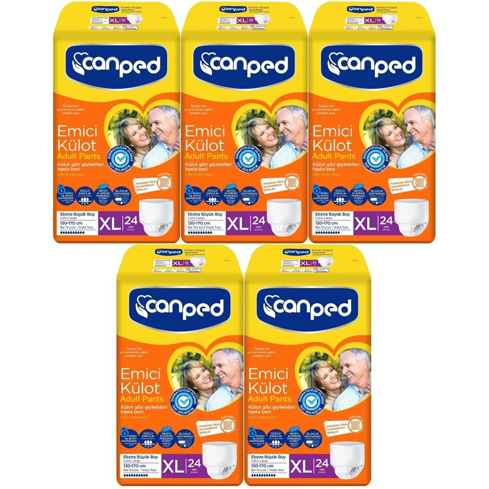 Canped Emici Külot Hasta Yetişkin Bezi XL - Ekstra Büyük - Extra Large 120 Adet (5PK*24)