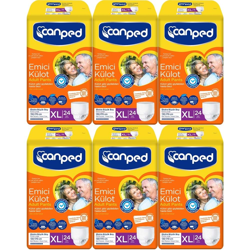 Canped Emici Külot Hasta Yetişkin Bezi XL - Ekstra Büyük - Extra Large 144 Adet (6PK*24)