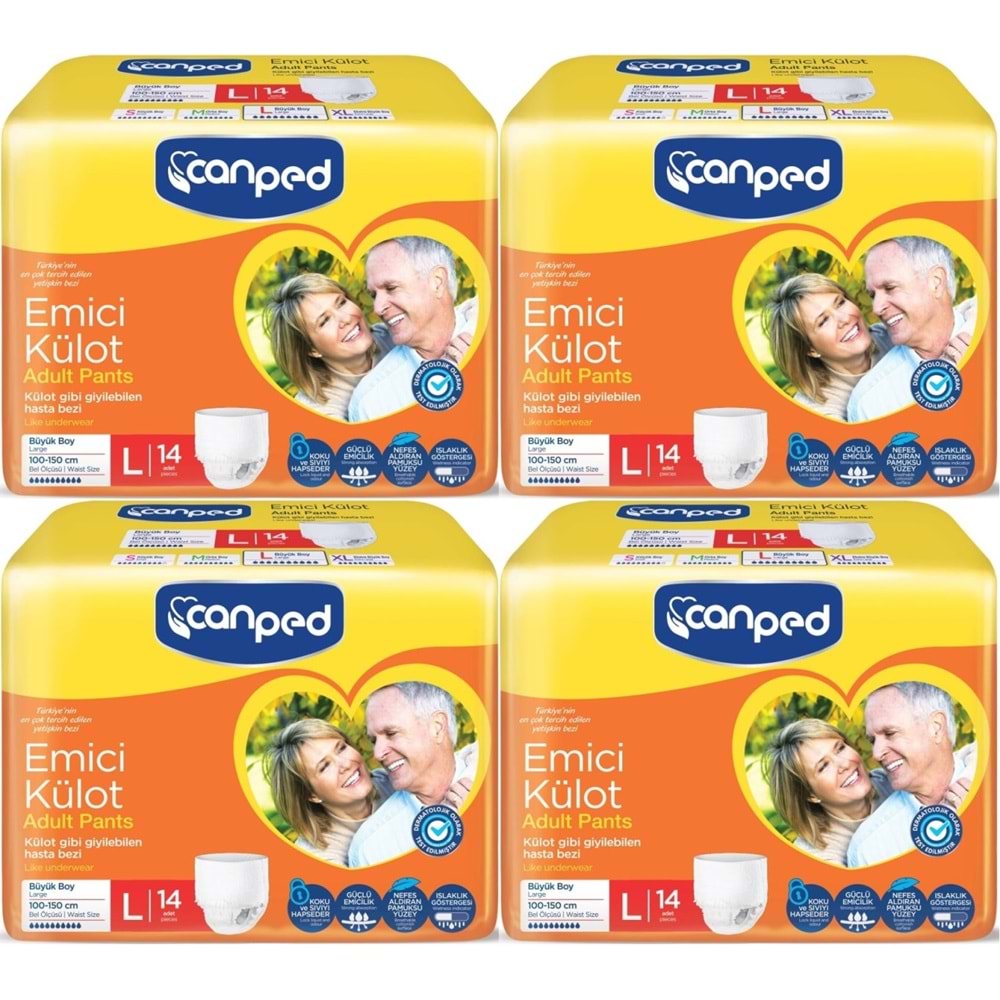 Canped Emici Külot Pants Hasta Yetişkin Bezi L - Büyük - Large Ekonomik Pk 56 Adet (4PK*14)
