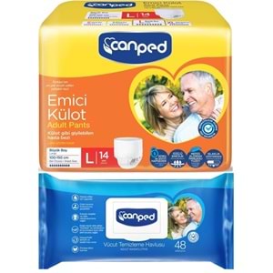Canped Emici Külot Pants Hasta Yetişkin Bezi L - Büyük - Large 14 Adet - Temizleme Havlusu (2Li Set)