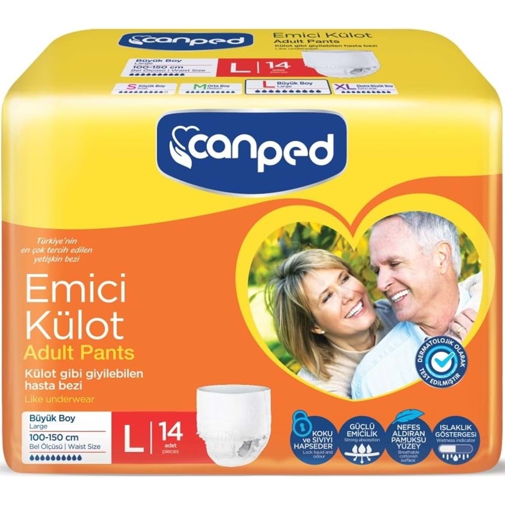 Canped Emici Külot Pants Hasta Yetişkin Bezi L - Büyük - Large 14 Adet - Temizleme Havlusu (2Li Set)