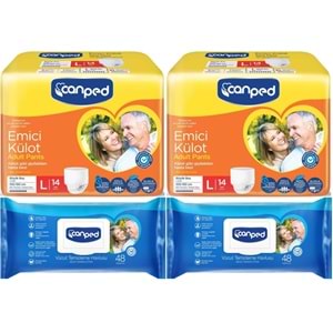 Canped Emici Külot Pants Hasta Yetişkin Bezi L - Büyük - Large 14 Adet - Temizleme Havlusu (4Lü Set)