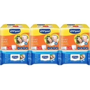 Canped Emici Külot Pants Hasta Yetişkin Bezi L - Büyük - Large 14 Adet - Temizleme Havlusu (6Lı Set)
