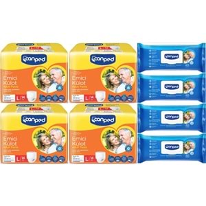 Canped Emici Külot Pants Hasta Yetişkin Bezi L - Büyük - Large 14 Adet - Temizleme Havlusu (8Li Set)
