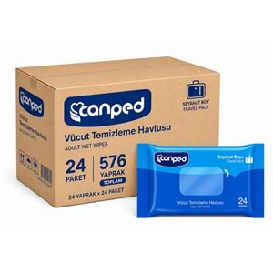 Canped Yetişkin Vücut Temizleme Islak Mendil Havlu 24 Yaprak Seyahat Boy 24 Lü Set (576 Yaprak)