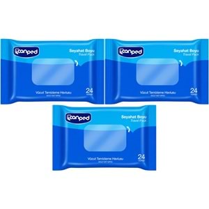 Canped Yetişkin Vücut Temizleme Islak Mendil Havlu 24 Yaprak Seyahat Boy 3 Lü Set (72 Yaprak)