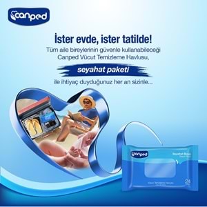Canped Yetişkin Vücut Temizleme Islak Mendil Havlu 24 Yaprak Seyahat Boy 3 Lü Set (72 Yaprak)