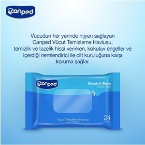 Canped Yetişkin Vücut Temizleme Islak Mendil Havlu 24 Yaprak Seyahat Boy 3 Lü Set (72 Yaprak)
