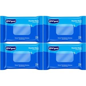 Canped Yetişkin Vücut Temizleme Islak Mendil Havlu 24 Yaprak Seyahat Boy 4 Lü Set (96 Yaprak)