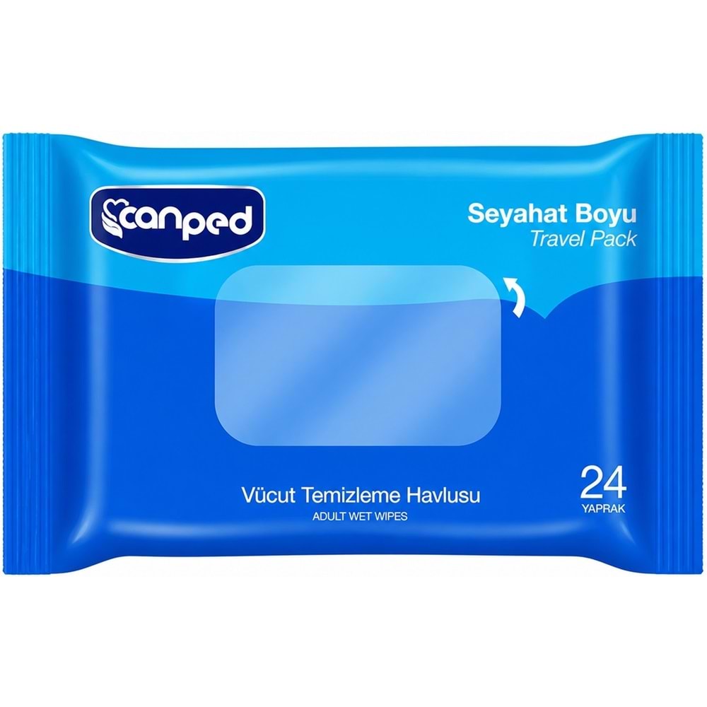 Canped Yetişkin Vücut Temizleme Islak Mendil Havlu 24 Yaprak Seyahat Boy 5 Li Set (120 Yaprak)