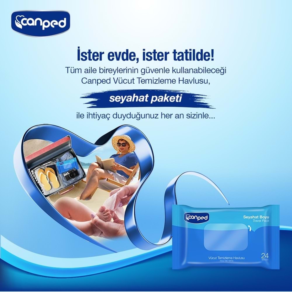 Canped Yetişkin Vücut Temizleme Islak Mendil Havlu 24 Yaprak Seyahat Boy 5 Li Set (120 Yaprak)