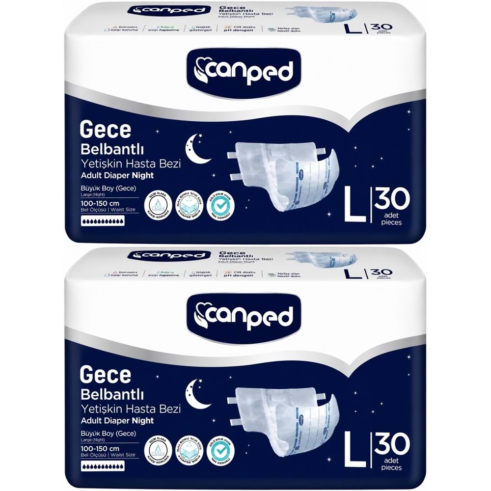 Canped Yetişkin Bezi Bel Bantlı Gece Night L - Büyük - Large 60 Adet