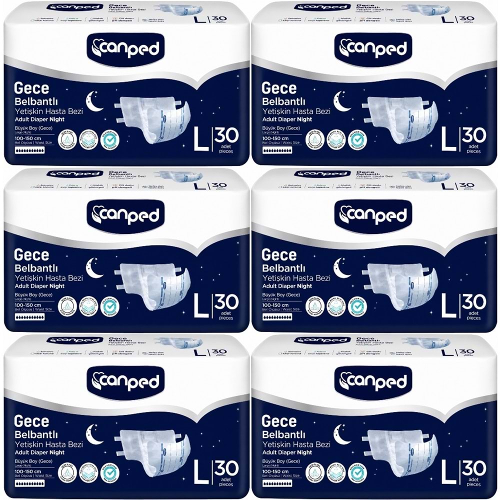 Canped Yetişkin Bezi Bel Bantlı Gece Night L - Büyük - Large 180 Adet
