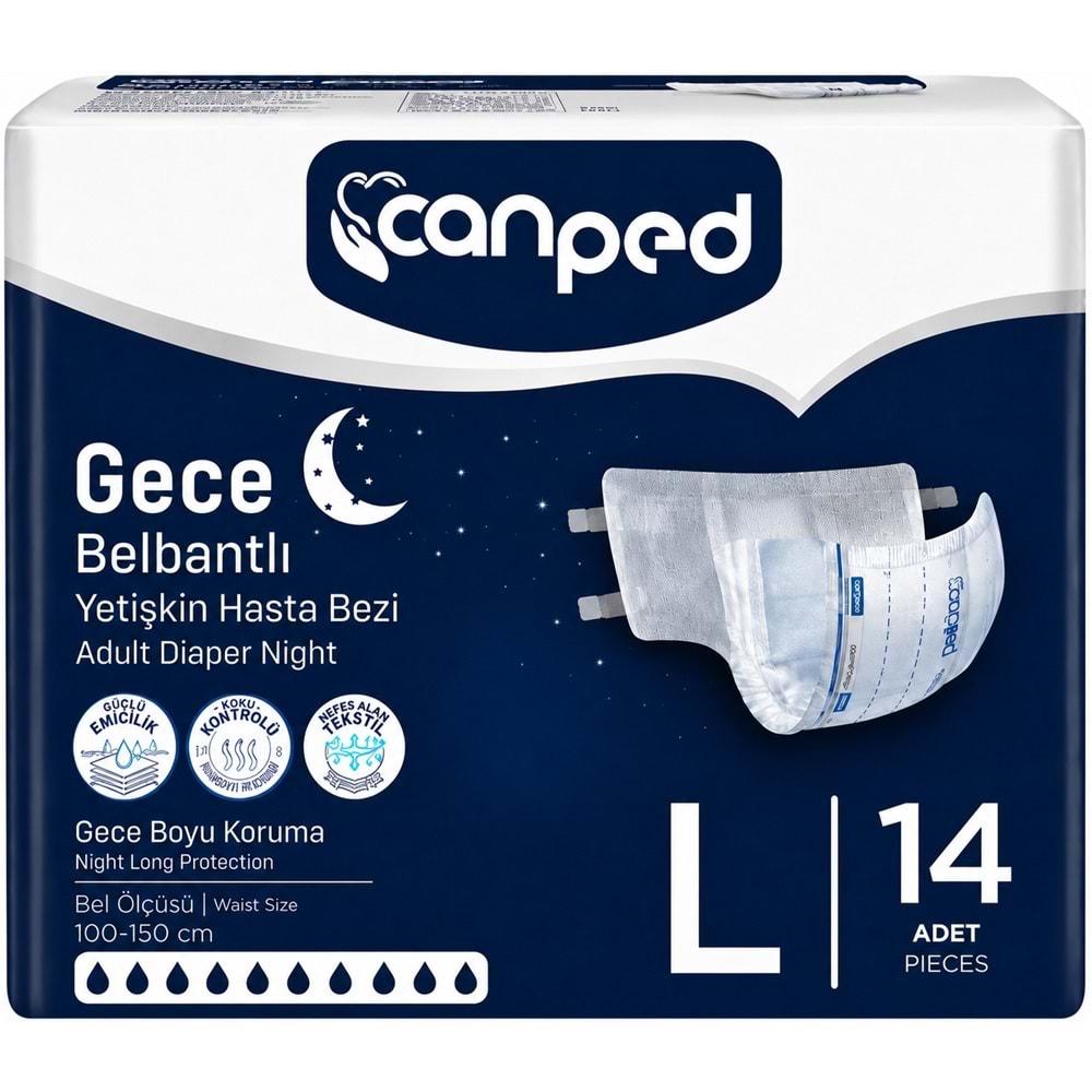 Canped Yetişkin Bezi Bel Bantlı Gece Night L - Büyük - Large 70 Adet