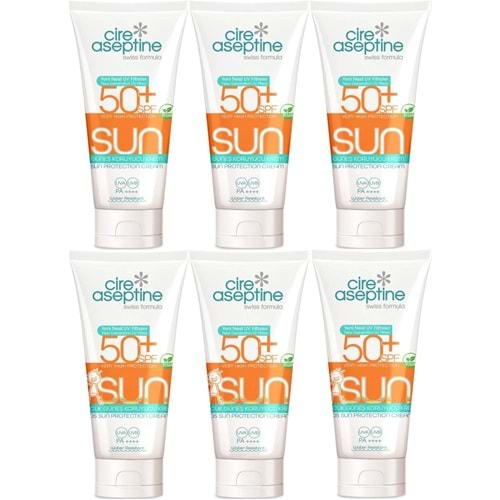 Cire Aseptine Sun Güneş Kremi 50+ SPF 150 ML + Güneş Kremi Çocuk 50+ SPF 150 ML Karma (6 Lı Set)