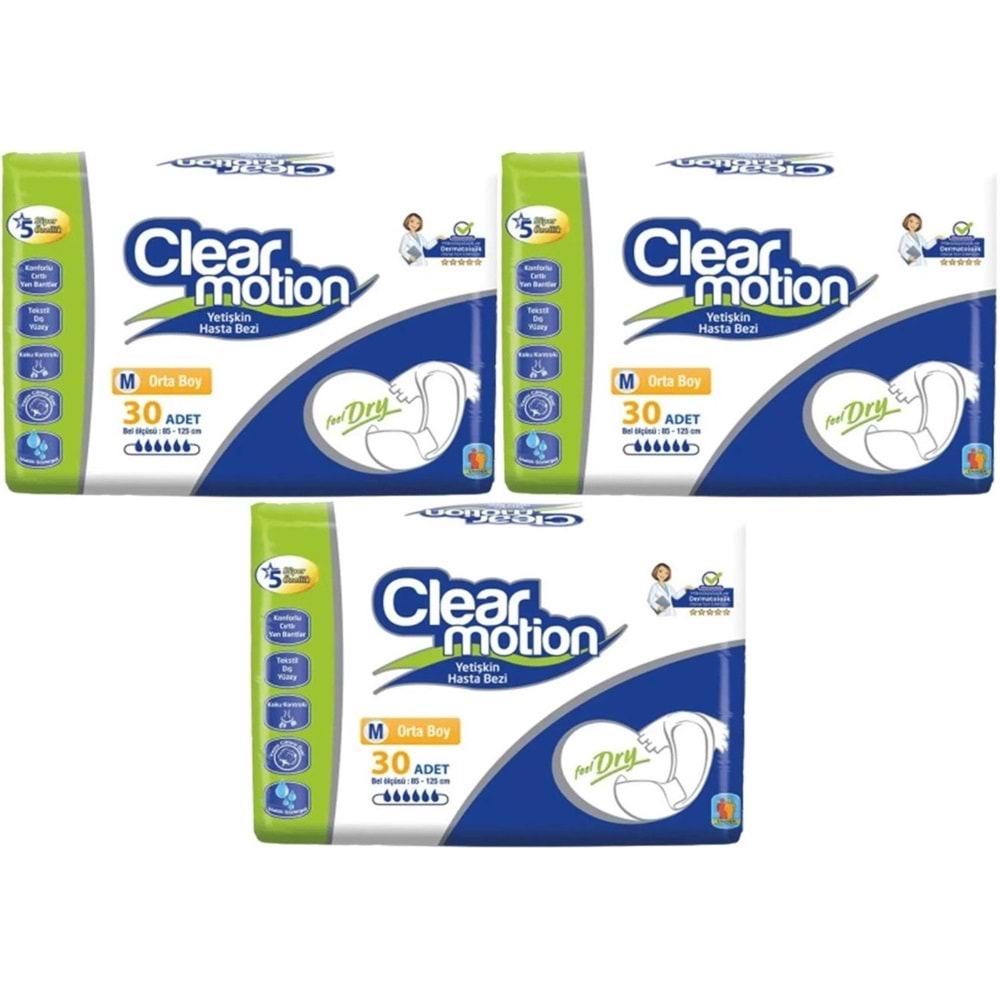 Clearmotion Yetişkin Hasta Bezi Bel Bantlı M - Orta - Medium 90 Adet (3PK*30)