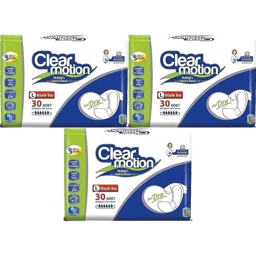 Clearmotion Yetişkin Hasta Bezi Bel Bantlı L - Büyük - Large 90 Adet (3PK*30)