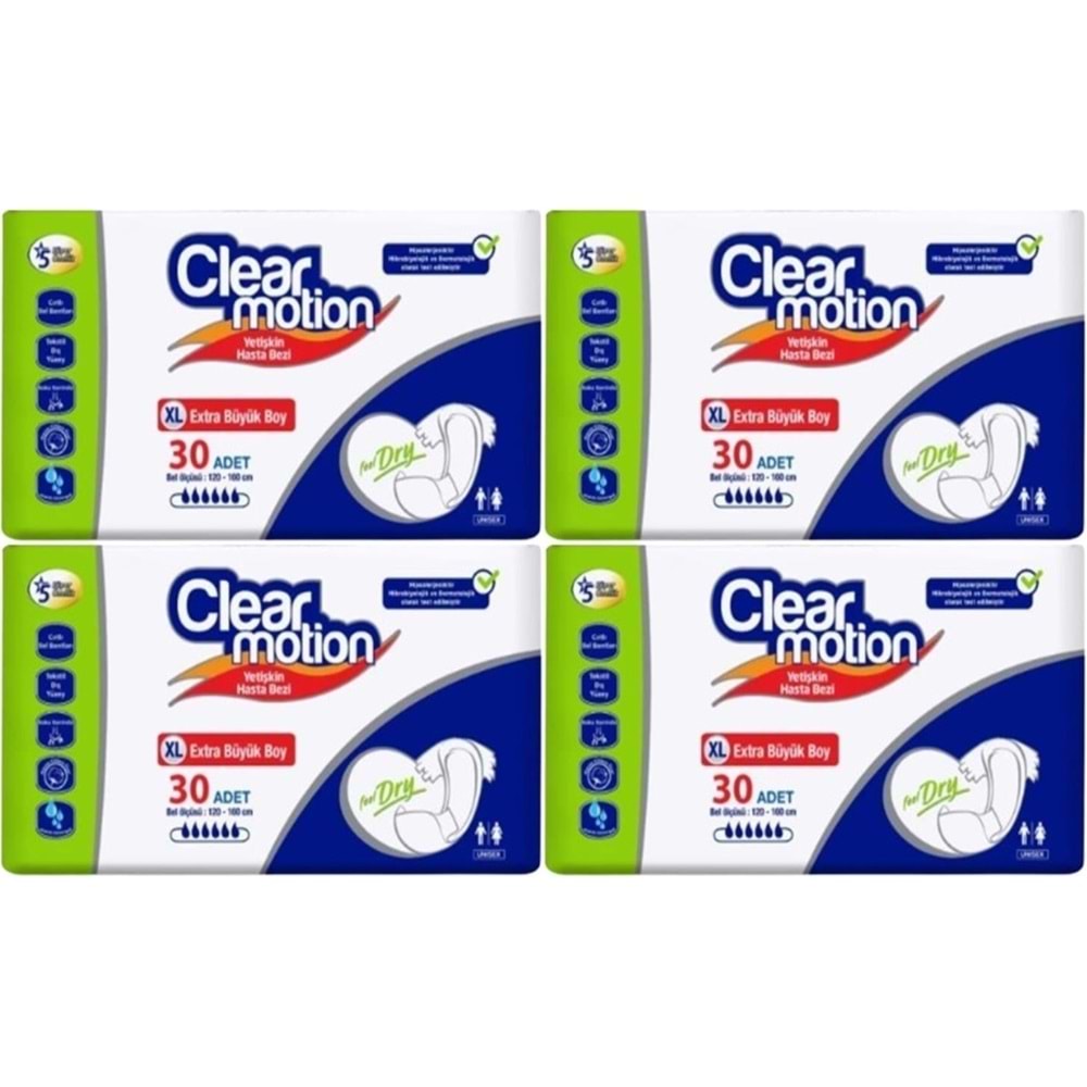 Clearmotion Yetişkin Hasta Bezi Bel Bantlı XL - Ekstra Büyük - Extra Large 120 Adet (4PK*30)