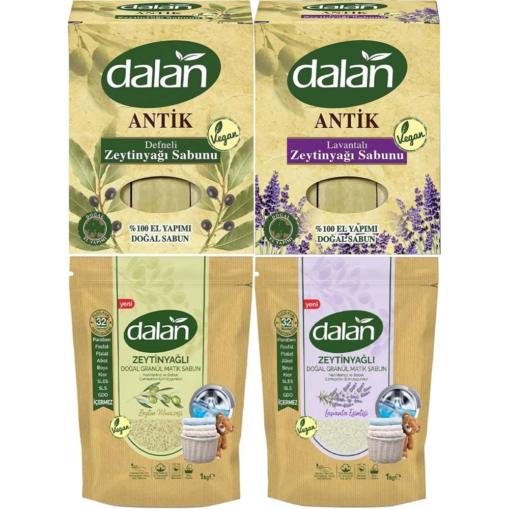 Dalan Antik Defneli Zeytinyağı Sabunu 900GR*2PK & Granül Sabun Tozu 1KG*2PK (Karma 4 Lü Avantaj Set)