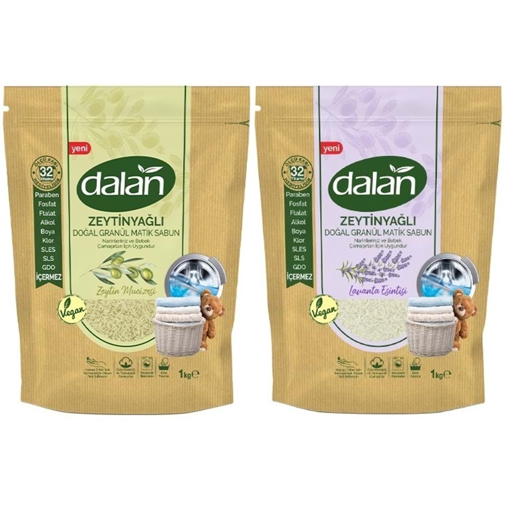 Dalan Doğal Granül Sabun Tozu 1Kg Karma Set 1+1:2Kg Doğal Bebekler İçin Lavanta ve Zeytinyağlı