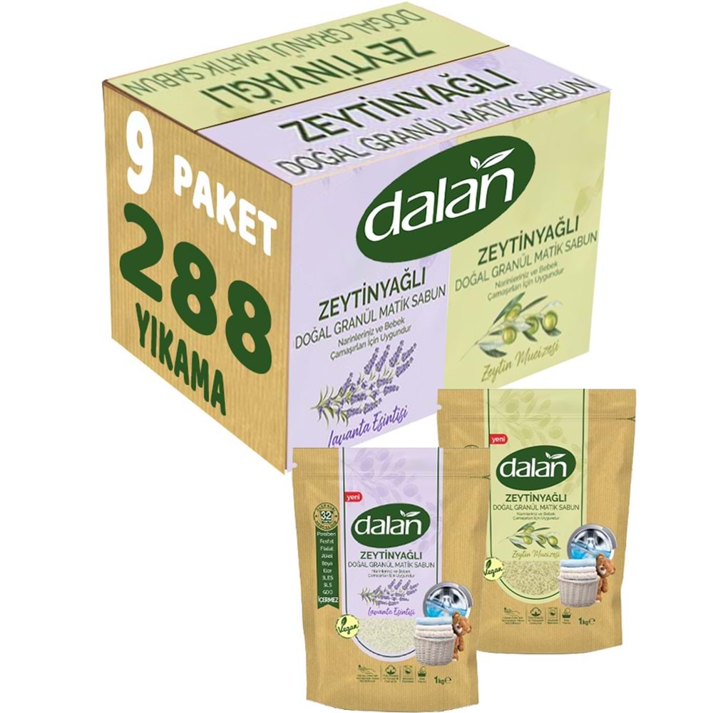 Dalan Doğal Granül Sabun Tozu 1Kg Karma Set 5+4:9Kg Doğal Bebekler İçin Lavanta ve Zeytinyağlı