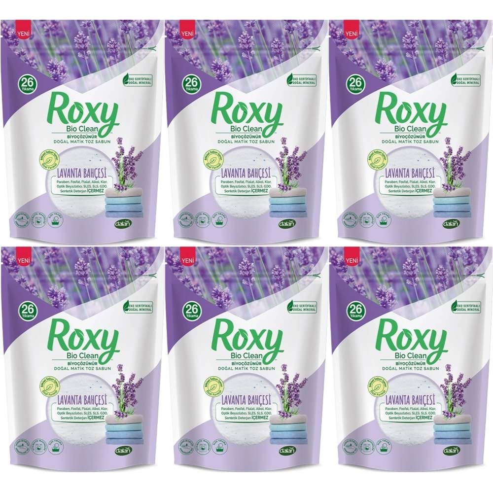 Dalan Roxy Bio Clean Matik Sabun Tozu 800GR Lavanta Bahçesi (6 Lı Set) (156 Yıkama)
