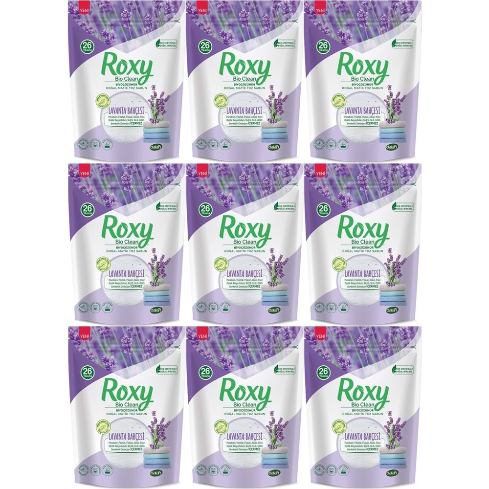 Dalan Roxy Bio Clean Matik Sabun Tozu 800GR Lavanta Bahçesi (9 Lu Set) (234 Yıkama)