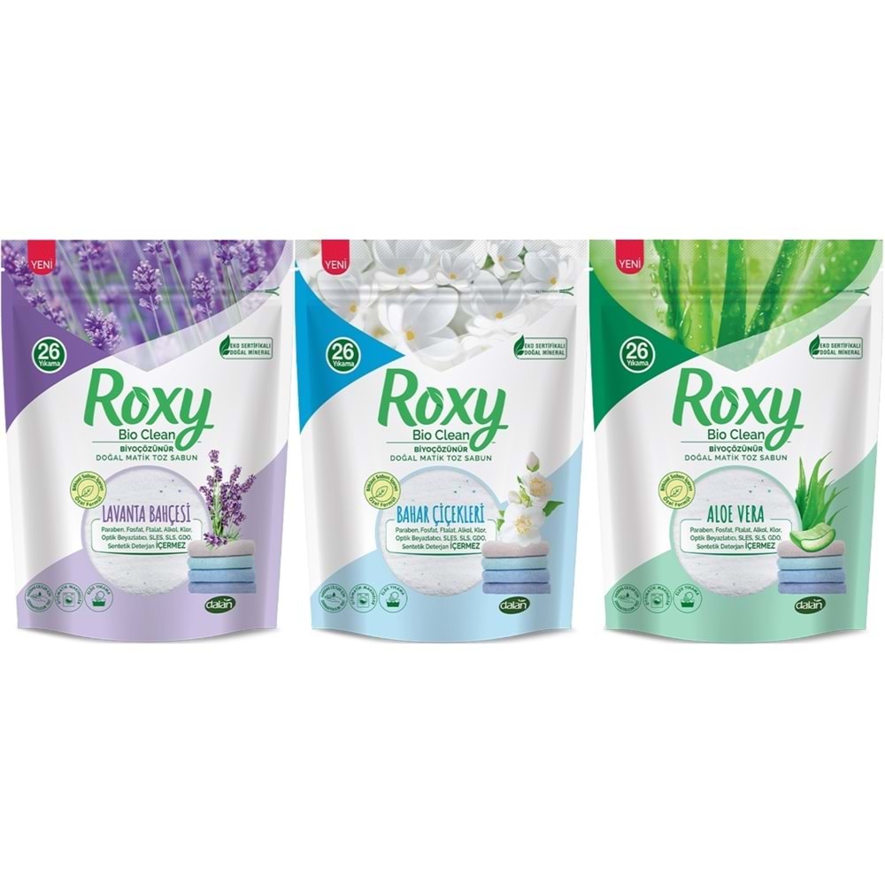 Dalan Roxy Bio Clean Matik Sabun Tozu 800GR Karma 3 Lü Set (Lavanta/Bahar/Aloe Vera) (78 Yıkama)