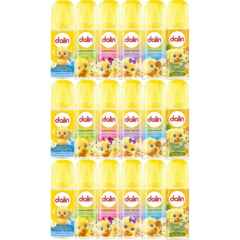 Dalin Bebek Kolonyası 150ML (Okyanus-Orman-Deniz-Çiçek-Bahar-Limon) Karma 18 Li Set