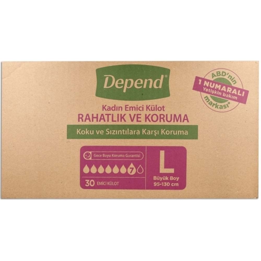 Depend Emici Külot Hasta Bezi Large - Büyük Kadın 60 Adet (2PK*30)
