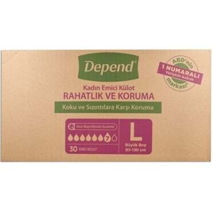Depend Emici Külot Hasta Bezi Large - Büyük Kadın 90 Adet (3PK*30)