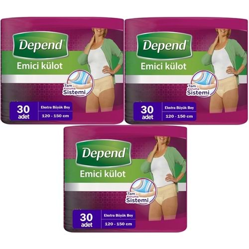 Depend Emici Külot Yetişkin Bezi XL - Extra Büyük Kadın 90 Adet (3PK*30)